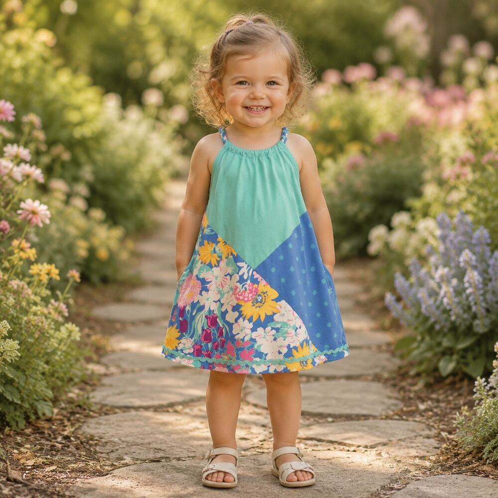 Matilda Jane Dream Chasers Polka Dot Daisy Patchwork Halter Sundress Pockets 2T - Picture 1 of 5